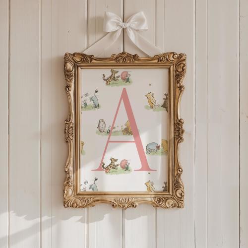 Custom Classic Winnie The Pooh & Friends Initial Print | 4 Colors | Nursery Room Decor Personalized Monogram Boho Wall Baby Vintage Pooh Art