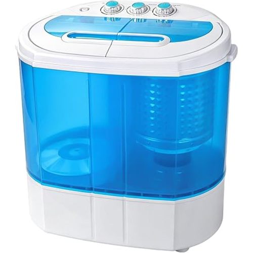SUPER DEAL Small Portable Washing Machine 9.9lb Mini Compact Washer Twin Tub Laundry Machine Top Load Spinning and Washing Combo 6.57 FT Inlet Gravity Drain Hose