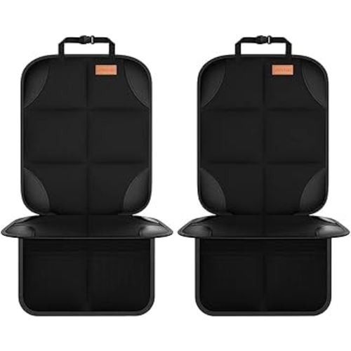 Car Seat Protector, Large Auto Protector for Child Seats with Thickest Padding and Non-Slip Backing Mesh Pockets for SUV, Sedan, Truck, Leather and Fabric - Black