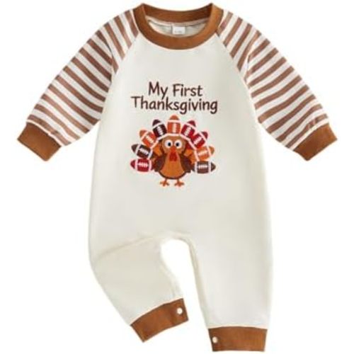 Newborn Girl Boy Thanksgiving Clothes Infant Sweatshirt Jumpsuit Turkey Romper Baby First Thanksgiving Outfit