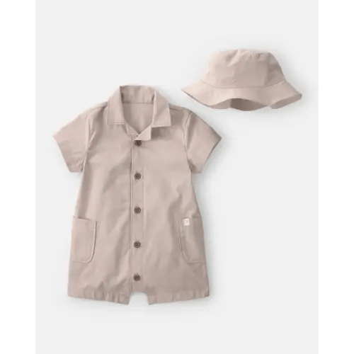 Baby Boy 2-Piece Canvas Short-Sleeve Romper Set - Khaki | Carter's