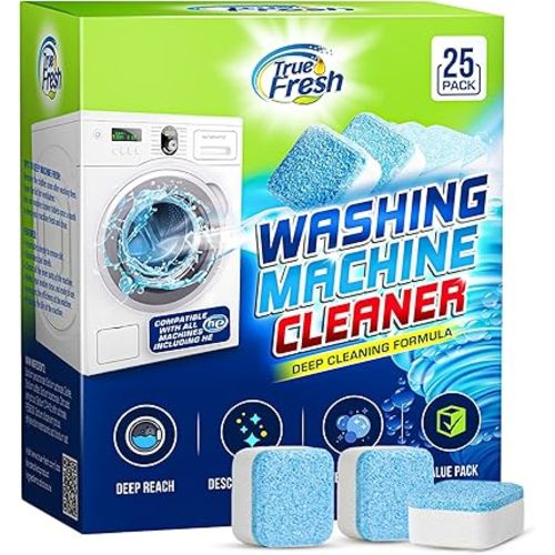 True Fresh Washing Machine Cleaner Tablets 25 Pack for Front Load, Top Load & HE Washers, Helps Remove Odor-Causing Residue, Limescale & Grime, Deep Cleans Drum, Pump, Valve & Hoses, Septic Safe
