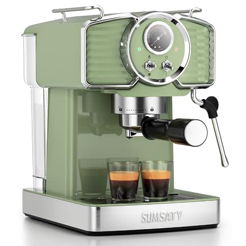 SUMSATY 20 Bar Espresso Machine Retro with Powerful Milk Frother, Green | Visual Pressure Gauge Espresso Coffee Machine 1350W Fast Heating Home Barista for Cappucino Latte Maker, 61oz Water Tank
