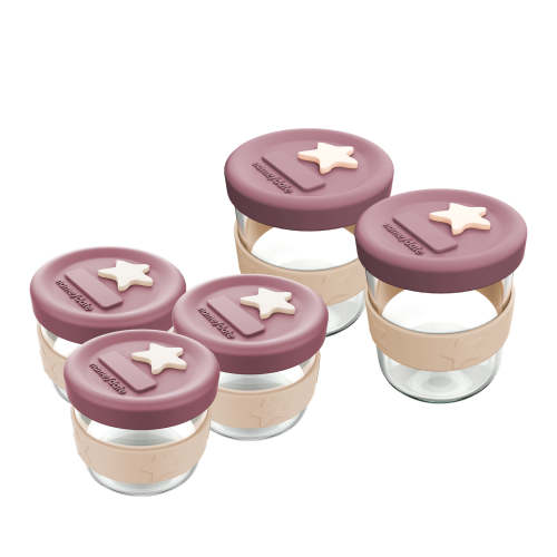 Cherub Baby Silicone & Glass Storage 3PK 120ml + Storage 2PK 180ml Dusty Rose & Sand