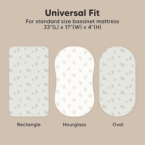 2-Pack Organic Bassinet Sheets for Girls, Boys - 100% Cotton Bassinet Mattress Sheets Compatible with Halo Bassinest Swivel Sleeper, Graco, Baby Delight, Chicco, Unisex Fitted Bassinet Sheets (Elly)