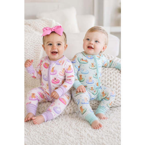 Convertible Zip Romper in Poolside Pups Pink | Caden Lane