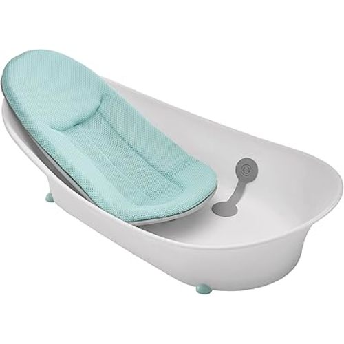 Contours Oasis 2-Stage Newborn Baby Bathtub with Grow with Me Design, Comfortable Quick Dry Plush Cushion, Baby Bath Essentials for New Parents, Newborn to Toddler Baby Tub - White