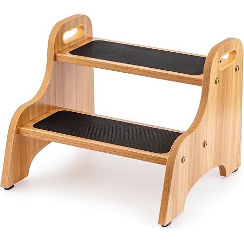 StrongTek Wooden Toddler 2 Step Stool, 350 lb, Non-Slip, Natural