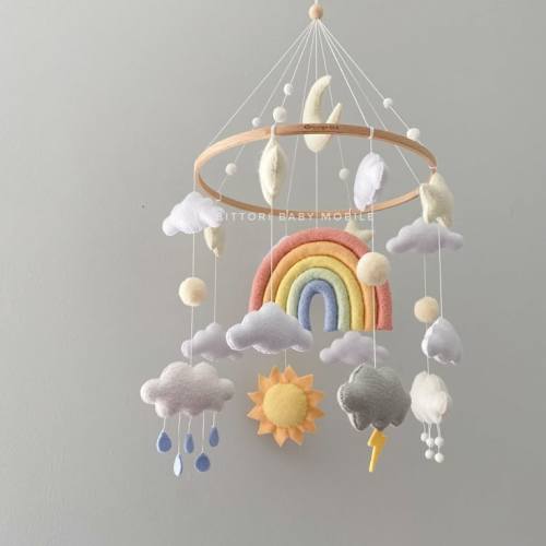 Rainbow Cloud Baby Mobile: Pastel Nursery Decor, Handmade Felt
