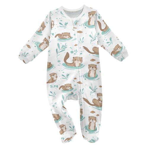 Vdsrup Baby One-Piece Footies Otters Swimming Bodysuit Rompers Newborn Pajamas Cotton Footed Pjs for Boys Girls 3M