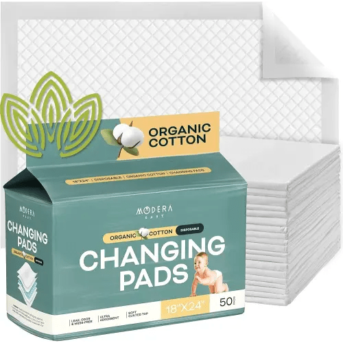 Organic Cotton Disposable Changing Pad Liners | Large 18x24 Hypoallergenic Ultra Absorbent & Waterproof Super Soft, Quilted Underpads for Baby Diaper Table & Travel, Leak Proof & Mess Free [50-Pack]