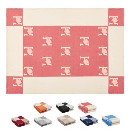 VTYFRY Letter H Sofa Throw Blanket Wool Fleece Plaid Soft Warm Cozy Comfy Air Conditioning Blanket Travel Essentials Gift for Women Bed Couch Sheet Comforter Queen King Twin Size 55x66 Inches (Pink)