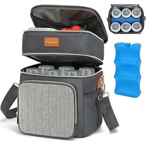 Double Layer Breastmilk Cooler Bag with Ice Pack Insulated Travel Bag for Baby Bottle Breast Milk Storage & Feeding Fits 6 Bottles Up to 9 Ounces Portable Leakproof Bottle Bag for Travel Daycare