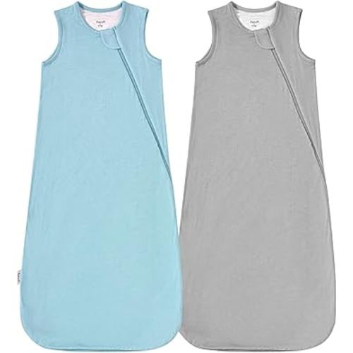 Supersoft Rayon Made from Bamboo Sleep Sack 3-6 Months Newborn Sleep Sack 0-3 Months 0.5 Tog Baby Wearable Blanket with 2-Way Zipper Summer Unisex Sleeping Bag for Babies (2 Pack) Blue & Gray