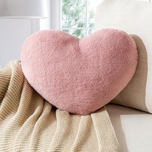 Heart Pillow Pink Heart Shaped Throw Pillows Super Soft Faux Rabbit Fur Heart Throw Pillow Valentines Day Decorations Pillow,Wedding Decor