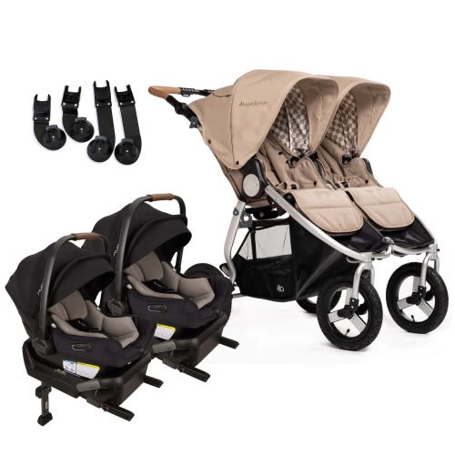 Bumbleride Indie Twin Double Stroller + Nuna PIPA Aire Twin Travel System Bundle - Sand / Caviar