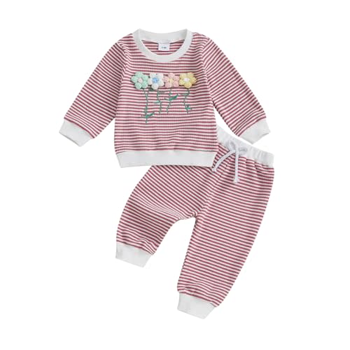 Socutebabe Toddler Girl Fall Outfit Flower Long Sleeve Pullover Pants Set | Little Girls Fall Winter Clothes Toddler Girl 3D Flower Long Sleeve Sweatshirt Pullover Top Pants Cute Outfit Set