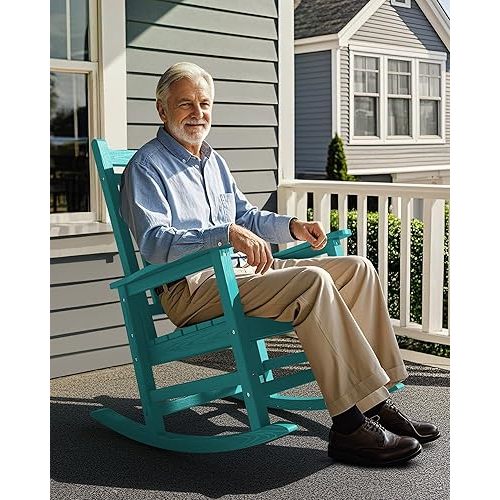 SEWALL HDPE Rocking Chair, Oversized Outdoor Rocking Chair for Adults, Patio Rocker for Porch, Aruba