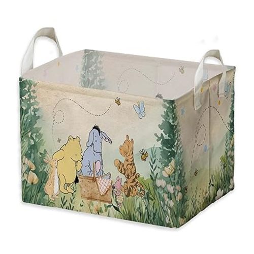 Winnie Nursery Decor, the Pooh Baby Stuff, Winnie Storage Nursery Basket, Large squarecanvas Laundry Hamper With A Waterproof PECoating, Foldable, Toys Bin, Baby Nursery HamperDecor, Classic