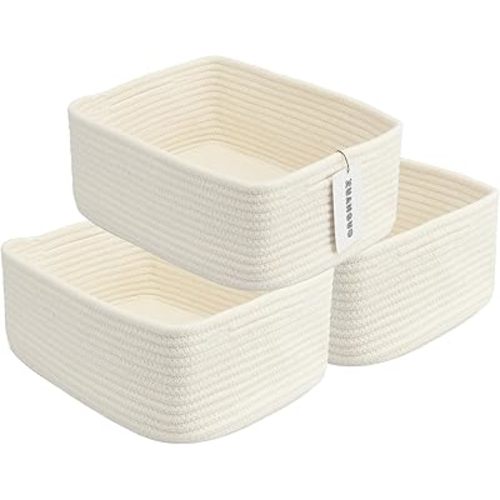 XUANGUO Small Woven Storage Baskets 13“X9”X5“ Decorative Rope Bins for Organizing Shelves, Closets, and Toys, Empty Gift Baskets, Cute Organizer Basket for Home and Office White Large