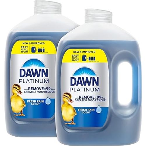 Dawn Platinum Refill Jug Dish Soap, Fresh Rain Scent Liquid Dishwashing Detergent Powerful Dawn Dish Soap for Tough Grease Removal Dishwashing Liquid Value Pack, 51.5 oz (Pack of 2)