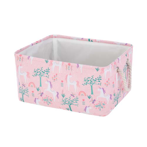 Your Zone Kids Unicorn Canvas Storage Basket with Handles, 15 in x 11 in x 7.8 in