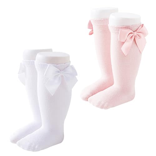 Marchare Baby Girls Knee High Socks Baby Girls Bow Stockings Cotton Uniform Stockings Dress Socks
