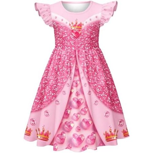 LQSZ Girls Princess Nightgowns Flutter Sleeves Night Dress Sleepwear 3-10 Years Pajamas Nightgowns for Little Girls
