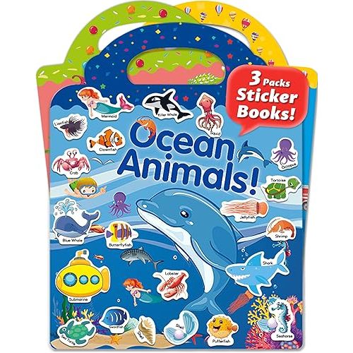 Reusable Sticker Book for Toddlers 2-4 Years, Stickers for Kids, Toddler Sticker Book Ages 1-3, Toddler Craft Activities, Toddlers Travel Toys Ages 2+ Boy Girl Birthday Gifts