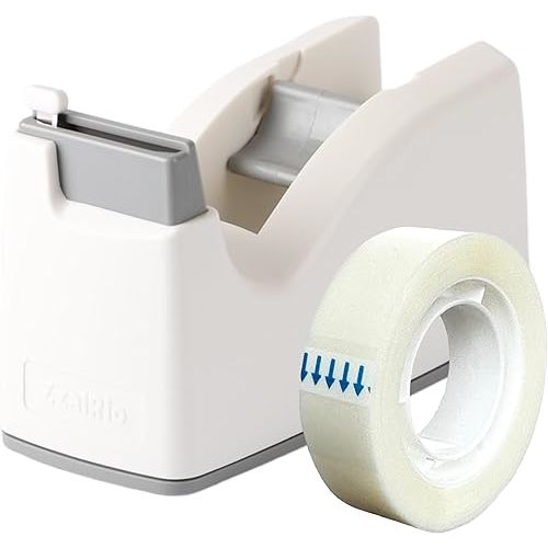 Cute Safety Tape Dispenser (White) 1" Core - Easy, One-Hand Use Roller With Hidden Blade and Non-Skid Pad - Cute School and Office Supplies - Refillable - Tape Included