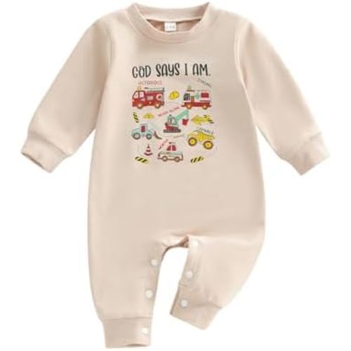 Newborn Baby Boy Romper God Says I am Onesie Dinosaur Construction Jumpsuit Infant Fall Christian Clothes