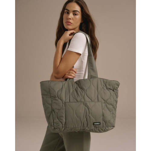 Quilted Nylon Tote Bag - Olive Green