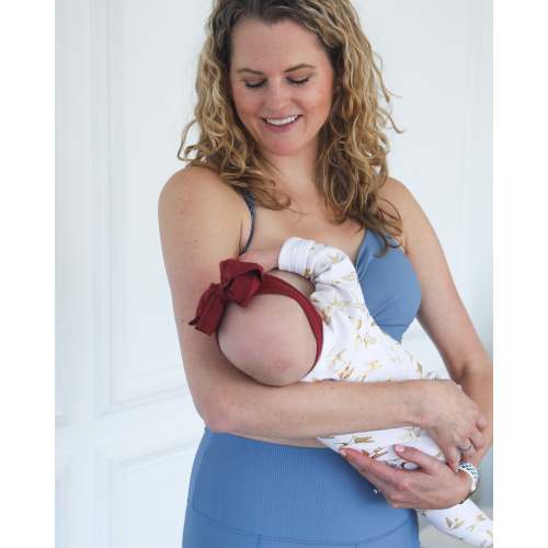 Chloe 4 Running Nursing & Pumping Sports Bra (Ribbed Chambray Blue)