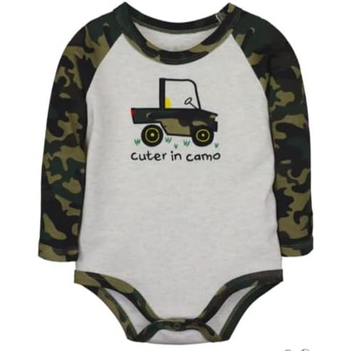 John Deere Oatmeal Cuter in Camo Gator Long Sleeve Bodysuit One Piece Sizes 3/6, 6/9, 9/12 Months