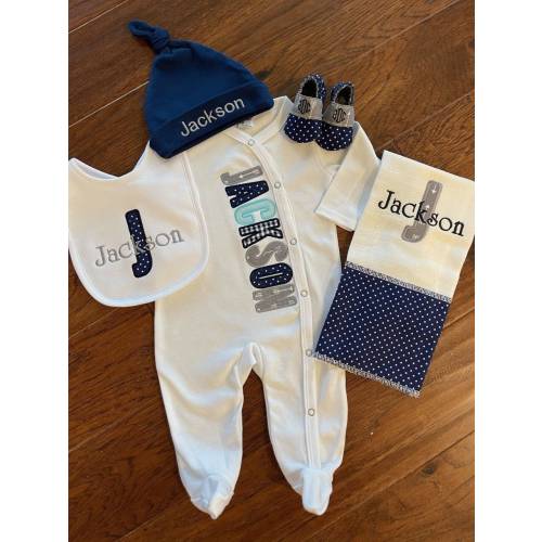 Personalized Baby Sleeper Baby Boy Coming Home Outfit Newborn Unique Monogrammed Baby Clothes
