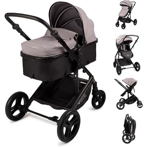 KOOLABABY 2-in-1 Foldable Baby Stroller – Newborn to Toddler Stroller with Extendable Canopy, 5-Point Harness & Large Storage Basket – One Hand Fold