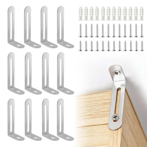 12 Pack Baby Proofing Anti Tip Furniture Anchors Kit - Heavy Duty Steel Wall Anchors for Dresser, Cabinet, Bookcase, Earthquake Safety & Pet Proofing in Nursery, Living Room(Silver)