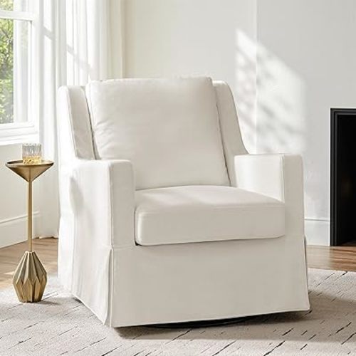 HULALA HOME Farmhouse Swivel Rocker Chair with Washable Slipcover, Ivory