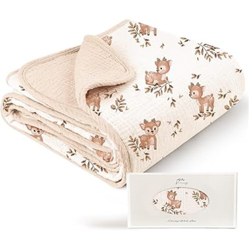 Konssy Muslin Baby Blankets for Girls Boys, 100% Cotton Crib Blanket for Baby Infant Toddler, Super Soft and Lightweight Nursery Blankets 40"x36" (Deer)