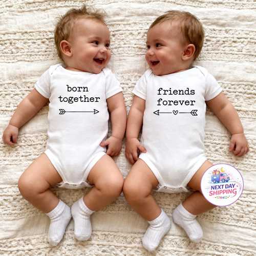 Born Together Friends Forever Twin Onesies®, Baby Shower Gift, Twin Matching Outfits, New Baby Gift, Twin Birthday Gift, Baby Shower Set