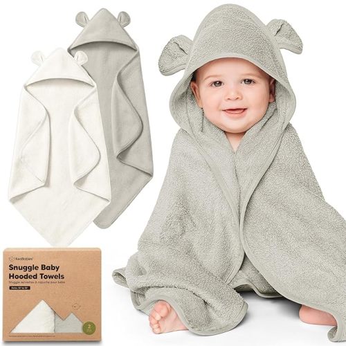 KeaBabies 2-Pack Hooded Baby Towels for Newborn - 30x30 Soft & Absorbent Viscose from Bamboo Baby Bath Towels with Hood for Infant, Toddler,Kids,Boys Girls,Newborn Bath Essentials (Almond, Petite)