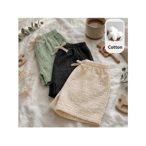 Loomiva Set de 3 pantalones elásticos para bebé niño con cinta decorativa, cómodos y versátiles | SHEIN USA
