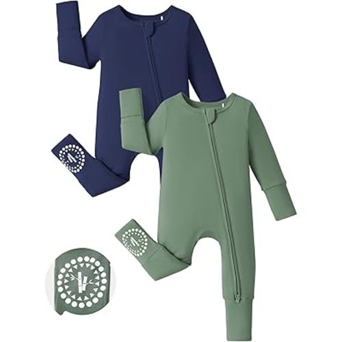 PATPAT Baby Footies Boys Girls - Bamboo Viscose - Zipper & Non-Slip Soles Romper Mitten - Footed & Footless Infant Clothes