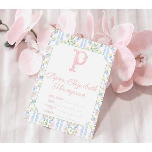 Hospital Bassinet Sign Baby Girl Hospital Sign Bassinet Card Birth Stats Announcement Personalized Birth Sign Birth Date Birth Weight Card