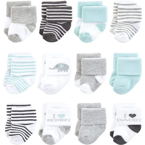 Hudson Baby Womens Hudson Baby Unisex Baby Cotton Rich Newborn and Terry Socks, Mom & Dad Gray Mint, 0-6 Months Socks, Mom Dad Gray Mint 12-pack, Months US