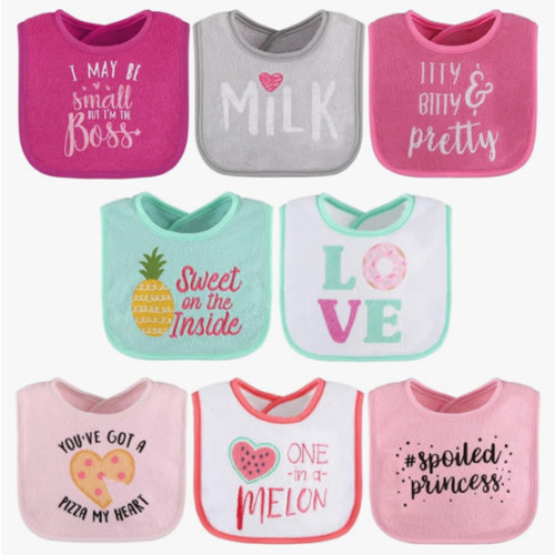 The Peanutshell Baby Girl Terry Bib Set of 8-100% Cotton, Soft, Absorbent Baby Bibs, Toddler Girl Set, Newborn & Infant Bib - Pink