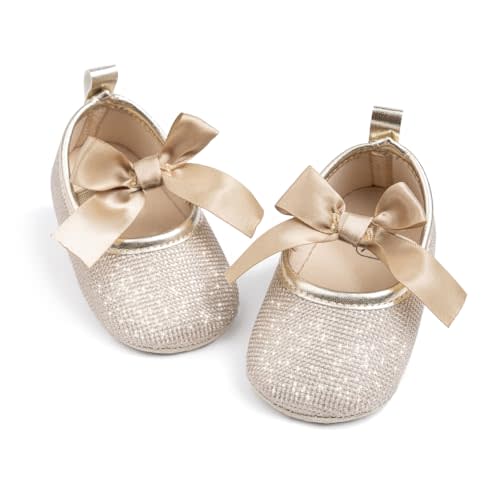 ohsofy Infant Baby Girls Mary Jane Flats Non-Slip Bowknot Princess Wedding Dress Shoes Toddler Crib Shoes