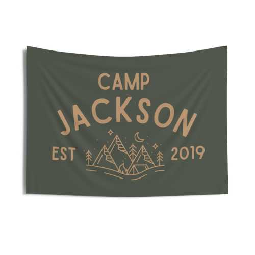 Custom Camp Name Banner Flag, Personalized Camp Wall Decor, Boys Room Pennant Camp Flag, Nature Outdoor Adventure Decor Playroom
