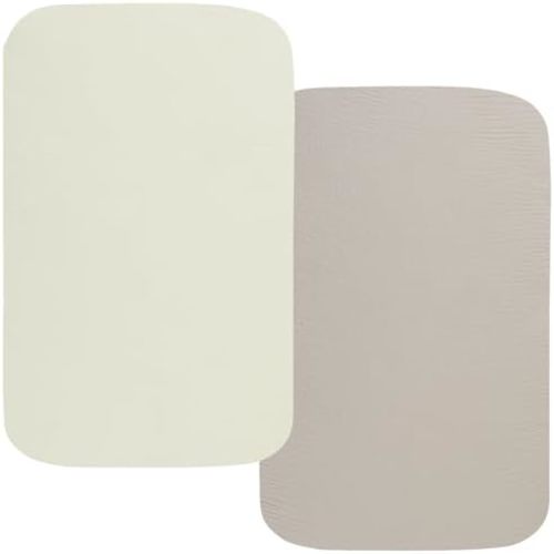 Onacosht Muslin Bassinet Sheets, 100% Cotton, 35"x20", 2 Pack, Fog & Beige