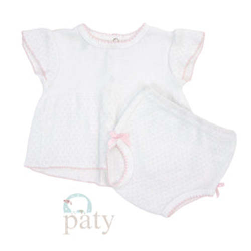 2PC FLUTTER SLEEVE SET - WHITE WITH PINK TRIM - #131 – Southern Sorelle Embroidery Boutique